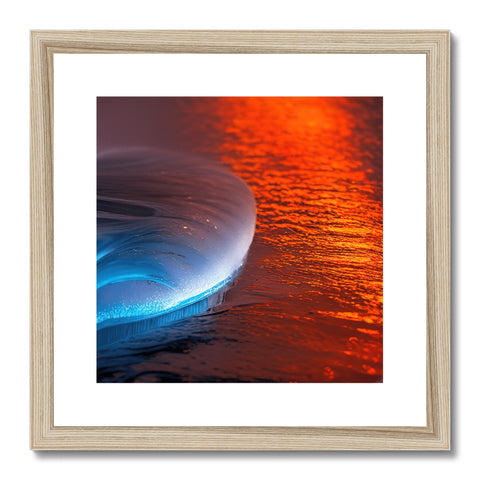 A frame with a colorful photo of water near a beach with large waves.