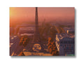A mouse pad on a wall with the image of the Eiffel tower in a