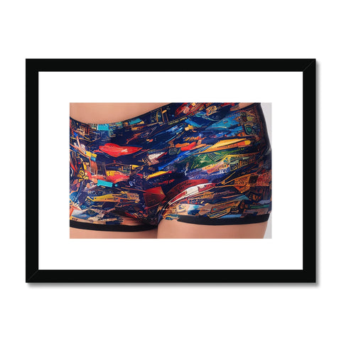 An art print of three swimming trunks and a blanket