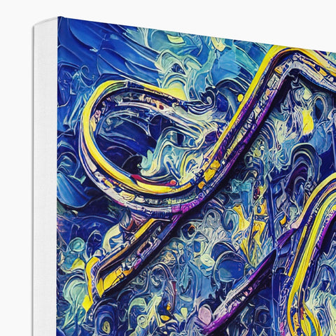 A paint book is filled with swirls and patterns on a canvas