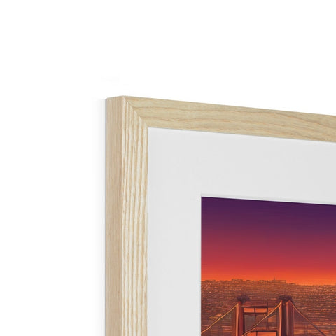 A wooden picture frame is sitting on top of a white wall.