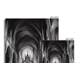 Three sets of digital images of a gothic cathedral and cathedral building over the fireplace
