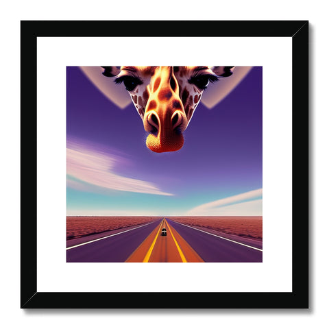 A giraffe looking at a road in a field with tall grass.