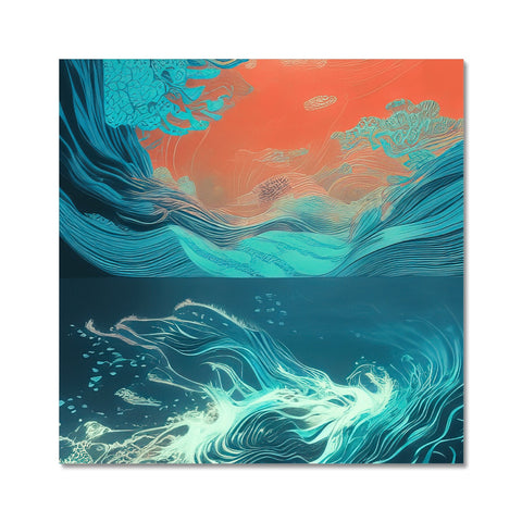 Art print in view of a ocean with water above.