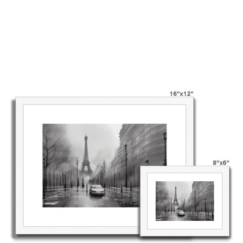 Art prints on a white backdrop in a picture of city streets.