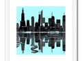 Art print of Chicago skyline with buildings and buildings surrounded by trees.