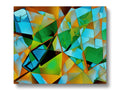 A painting of a painting of glass with many plexiglass facets, some black
