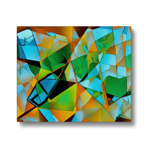 A painting of a painting of glass with many plexiglass facets, some black