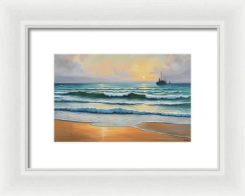 Dramatic Beach Painting at Dawn - Framed Print
