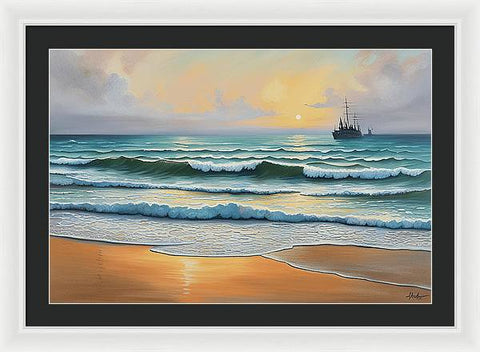 Dramatic Beach Painting at Dawn - Framed Print
