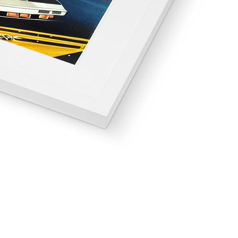 A book hanging to the wall, white print with photos of cars and trains on it