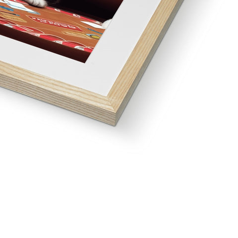 An image of a photo has a brown paper background on a wooden frame.