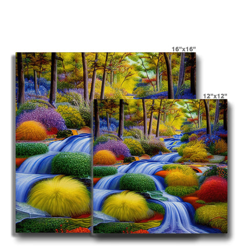A colorful ceramic tile tile that has a picture of nature on it along with flowers and