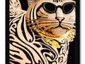 a cat in a cat skin print by a street art print