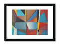 a colorful art print on a wall with two different colored geometric shapes in each pan