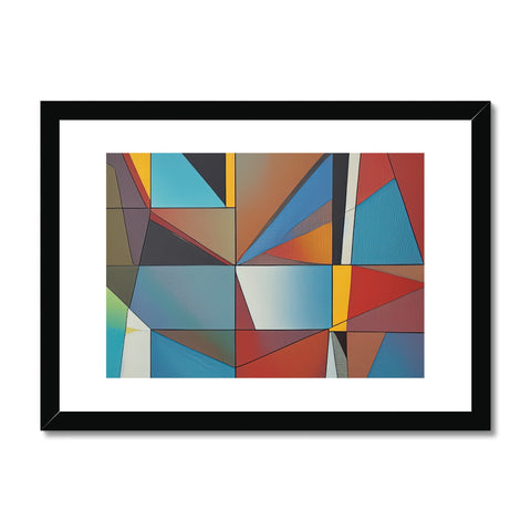a colorful art print on a wall with two different colored geometric shapes in each pan