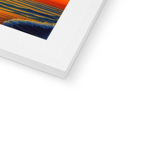 An orange print on a picture frame on a white background.