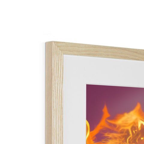 A wooden photo frame that holds a picture of a fireplace  for an exhibit  by