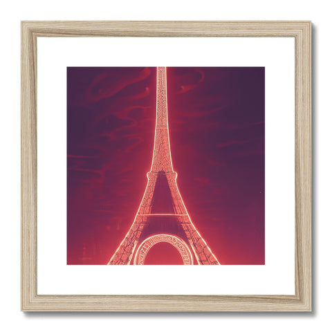 A red frame with a picture of the ancient building of the Eiffel Tower standing