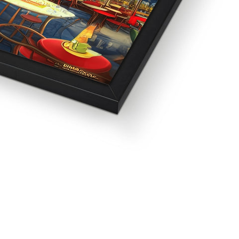 A metal framed photo book hanging on a fireplace, with many colored picture of black and