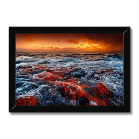 Art print with a sea view at sunset taking place on a beach next to a large