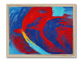 A painting of a wooden picture of a surfer riding on a surfboard in the