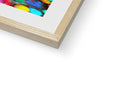 A picture frame with an image of a painting with an abstract design of a rainbow in