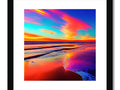 A sunset image made of a photo of ocean beach that is framed in white paper on