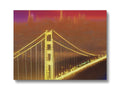 A golden bridge with a city skyline is painted in gold.