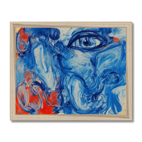 A figurative painting of a face on a painting on a white background.