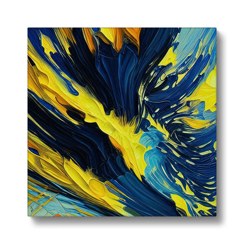An abstract painting of water falling onto a tile tile with a stormy horizon outside.