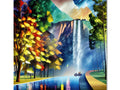A colorful place mat with a rainbow on each side topped with waterfalls.