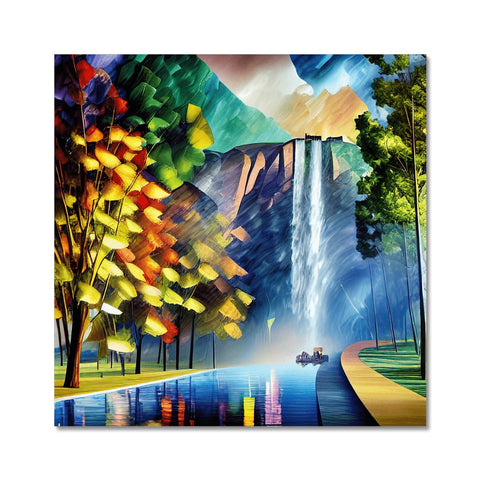 A colorful place mat with a rainbow on each side topped with waterfalls.