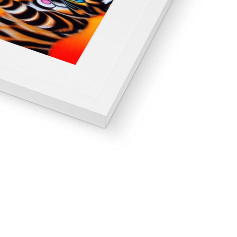 A tiger striped picture frame with a tiger stripes book, a close up of a tiger
