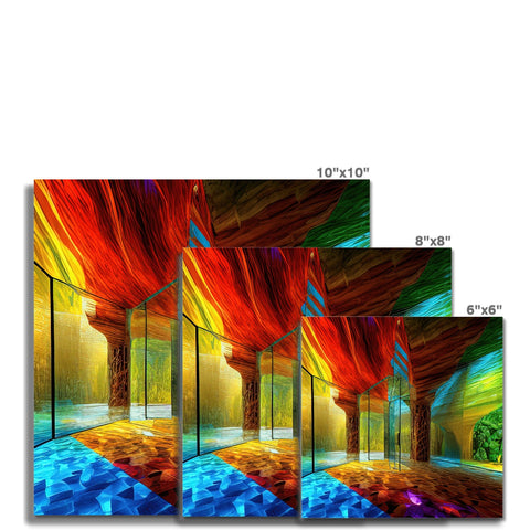 A glass tile wall with many different colored windows on the wall holding the different colors of