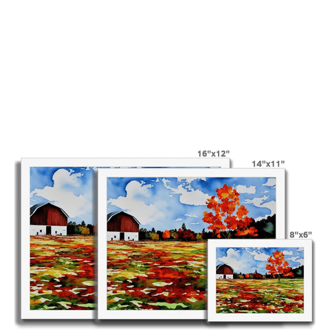 Three small pictures of a farm and a farm barn and an animal on a white paper