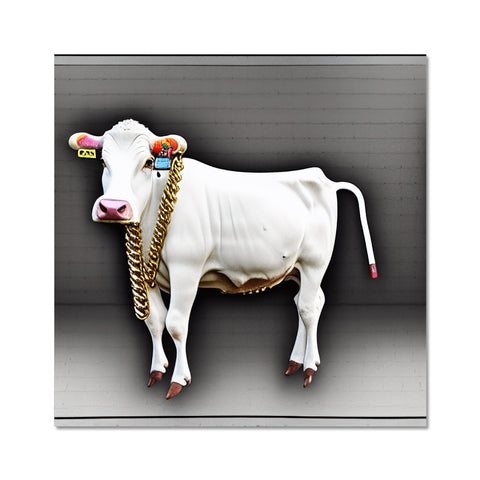 A cow looking at the camera on an  old white background