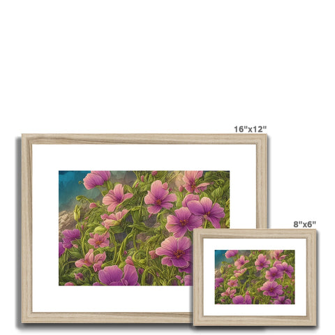 Photo of purple flowers in a frame with two others that are purple