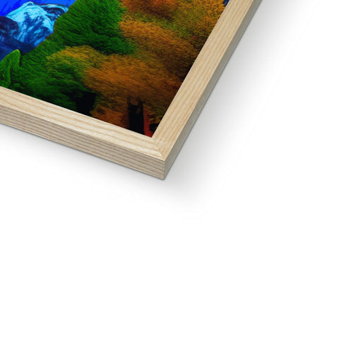 A picture of a wood frame sitting on a blue background table with pictures of different