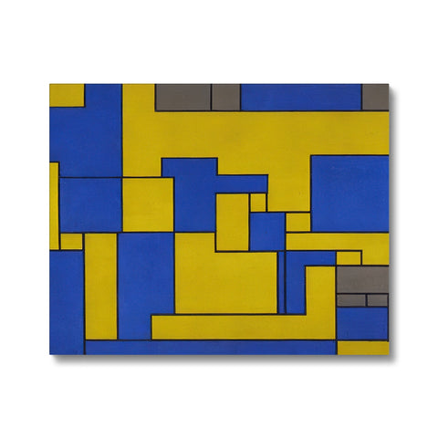 A tile with a couple of yellow squares and a blue background.