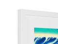 A picture frame with an art print of an imac, white poster on it with