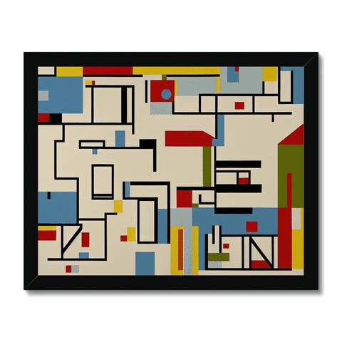 An art print with two colored geometric tiles on a large square.