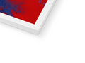An abstract painting printed on a softcover artwork of a red and white background.