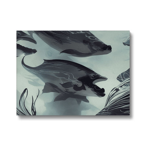 A gray mouse pad with a picture of whales and dolphins.