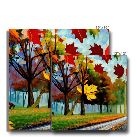 A row of card artwork with autumn leaves and flowers.
