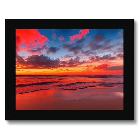 A colorful image of a colorful sunset is on top of a picture frame.