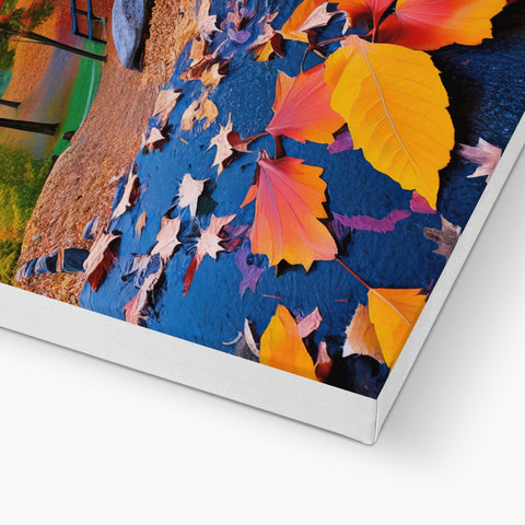 A softcover softcover green photo of autumn leaves hanging on a frame.