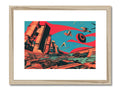 An art print of fighter jets on a wooden framed poster in an old wooden box.