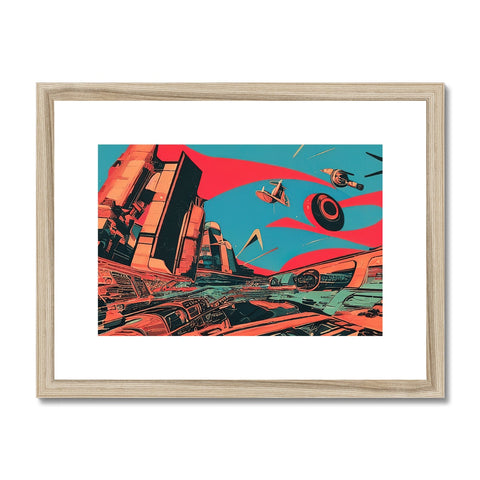 An art print of fighter jets on a wooden framed poster in an old wooden box.