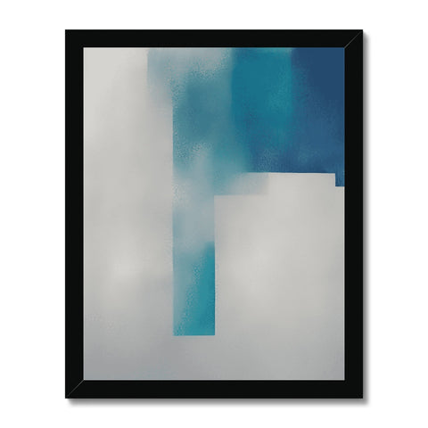 A painting of a white cross hanging on a wall with clouds and colors.
